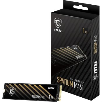 MSI SPATIUM M461 PCIe 4.0 NVMe M.2 1TB - Wewnętrzny dysk SSD PCIe 4x4 NVMe 1.4, odczyt 5000 MB/s i zapis 3200 MB/s, 3D NAND, wbudowane zabezpieczenie danych, MSI Center, 5 lat (250 TBW)