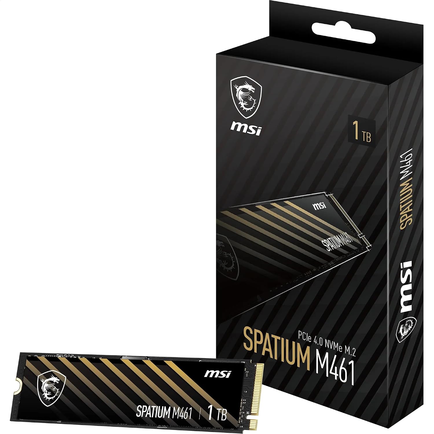 MSI SPATIUM M461 PCIe 4.0 NVMe M.2 1TB - Wewnętrzny dysk SSD PCIe 4x4 NVMe 1.4, odczyt 5000 MB/s i zapis 3200 MB/s, 3D NAND, wbudowane zabezpieczenie danych, MSI Center, 5 lat (250 TBW)