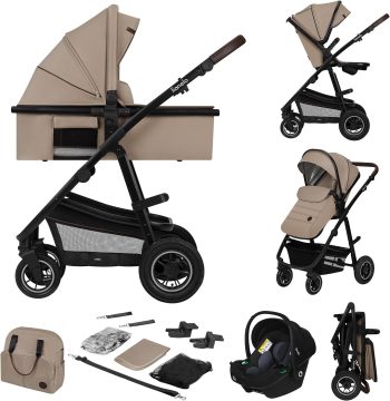 LIONELO Amber Wózek dziecięcy kombi 3 w 1, zestaw sportowych siedzisk, mocna, wanienka dla niemowląt, torba na fotel samochodowy, ochrona przed deszczem, dach XXL z ochroną przed słońcem