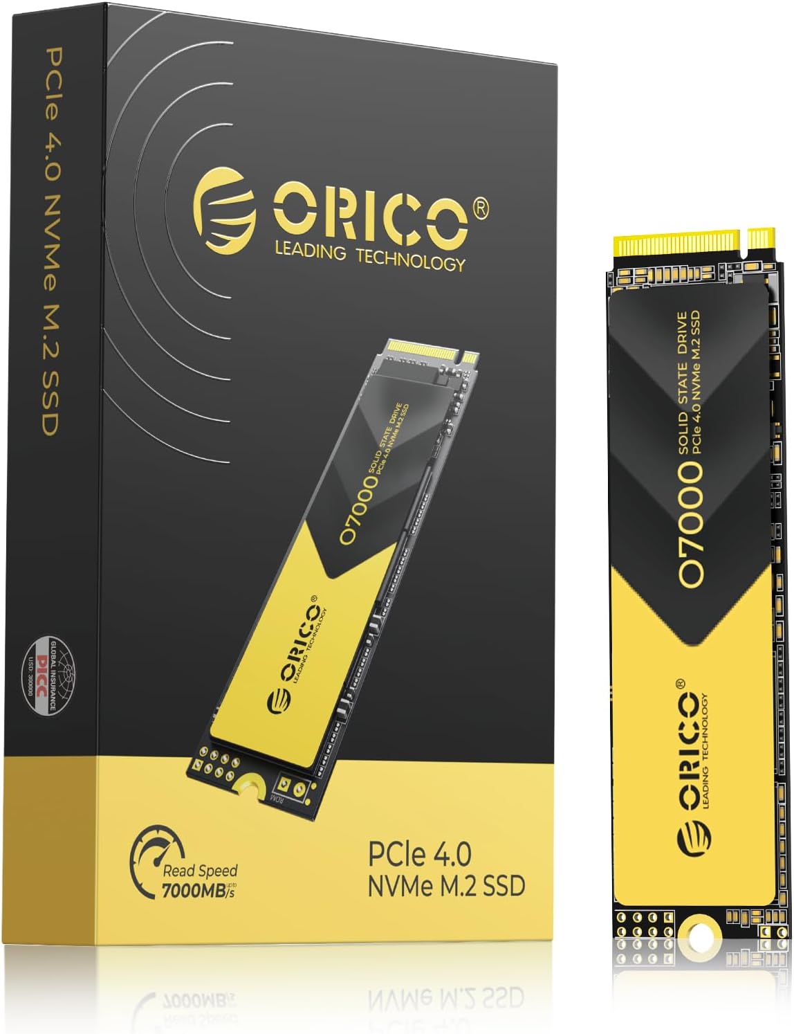 ORICO NVMe M.2 SSD 1TB, PCIe 4.0 x 4, 7000 MB/s odczytu, 6500 MB/s zapisu, wewnętrzny dysk SSD M2 2280 z radiatorem do komputerów stacjonarnych i laptopów-O7000