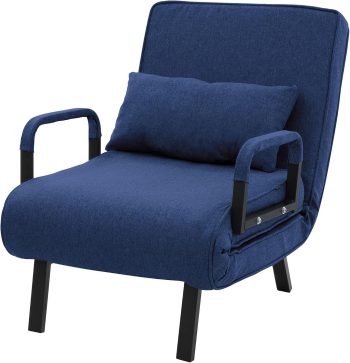 ML-Design Fotel Rozkladany 3 w 1 z Funkcja Spania, Skladany z Regulowanym Oparciem, Rozkladana Sofa dla Gosci, Lózko Jednoosobowe, Stelaz Stalowy, Miekka Tkanina Chenille, Wygodny do Salonu, Niebieski