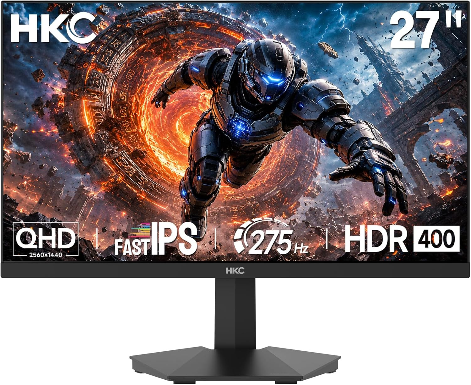 HKC 27-calowy monitor do gier QHD 2560 × 1440, szybka IPS 260 Hz (od OC do 275 Hz) 1 ms, HDR400, 95% DCI-P3, adaptacyjna synchronizacja, ochrona oczu, HDMI 2.0 i DP 1.4, mocowanie VESA 100 × 100 mm